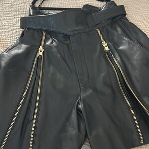 Retrofete Elliot Black Leather Shorts with Zipper Embellishment